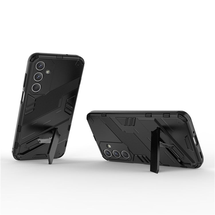 For Samsung Galaxy M35 5G Case PC+TPU Shockproof Phone Cover with Kickstand - Black
