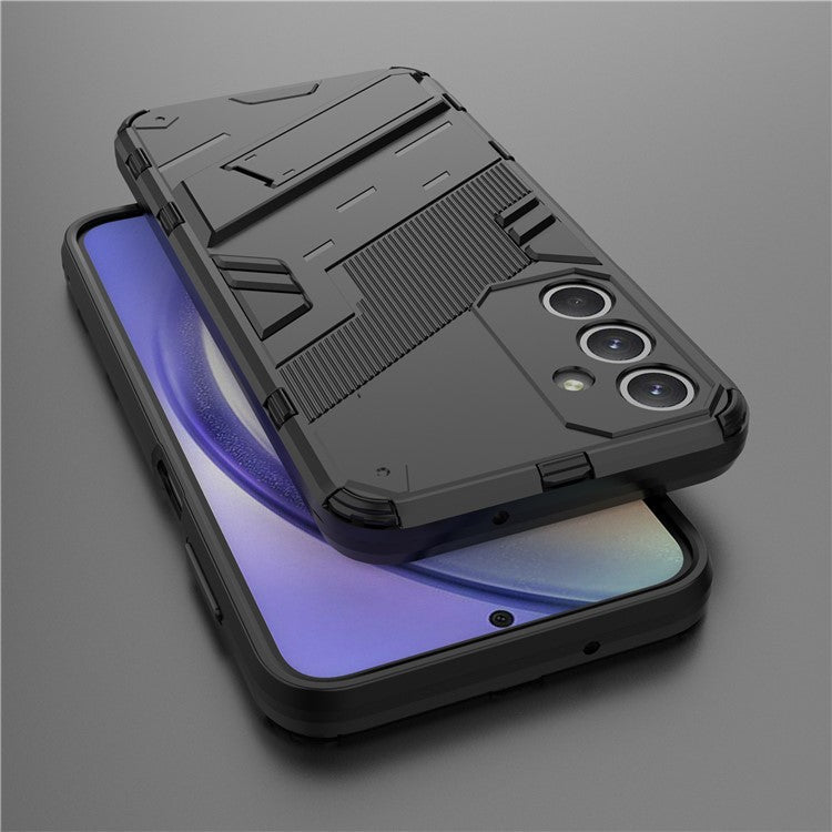 For Samsung Galaxy M35 5G Case PC+TPU Shockproof Phone Cover with Kickstand - Black