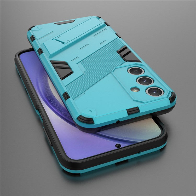 For Samsung Galaxy M35 5G Case PC+TPU Shockproof Phone Cover with Kickstand - Baby Blue