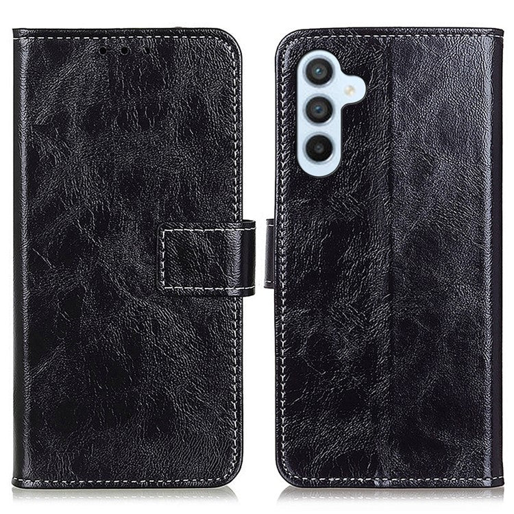 For Samsung Galaxy M35 5G Case Crazy Horse Texture Leather Phone Wallet Cover - Black