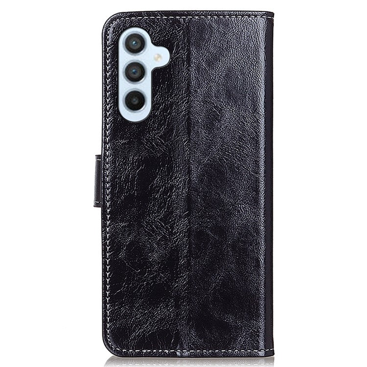 For Samsung Galaxy M35 5G Case Crazy Horse Texture Leather Phone Wallet Cover - Black