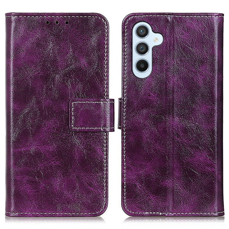 For Samsung Galaxy M35 5G Case Crazy Horse Texture Leather Phone Wallet Cover - Purple