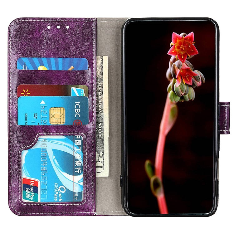 For Samsung Galaxy M35 5G Case Crazy Horse Texture Leather Phone Wallet Cover - Purple