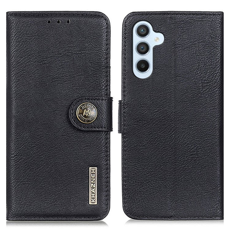 KHAZNEH For Samsung Galaxy M35 5G Wallet Case Cowhide Texture Leather Flip Phone Cover - Black