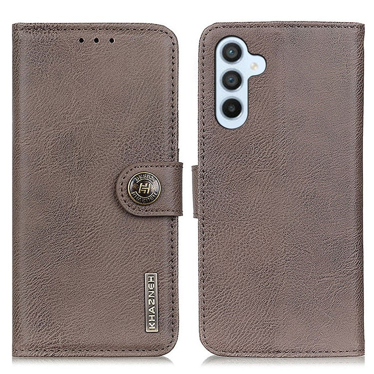 KHAZNEH For Samsung Galaxy M35 5G Wallet Case Cowhide Texture Leather Flip Phone Cover - Khaki