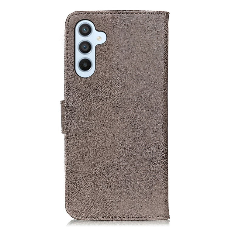KHAZNEH For Samsung Galaxy M35 5G Wallet Case Cowhide Texture Leather Flip Phone Cover - Khaki