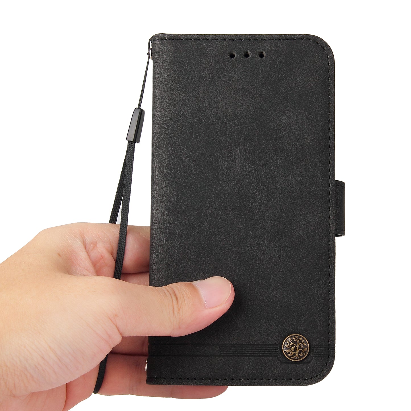 For Samsung Galaxy A06 Case Wallet Skin-Touch PU Leather Phone Cover - Black