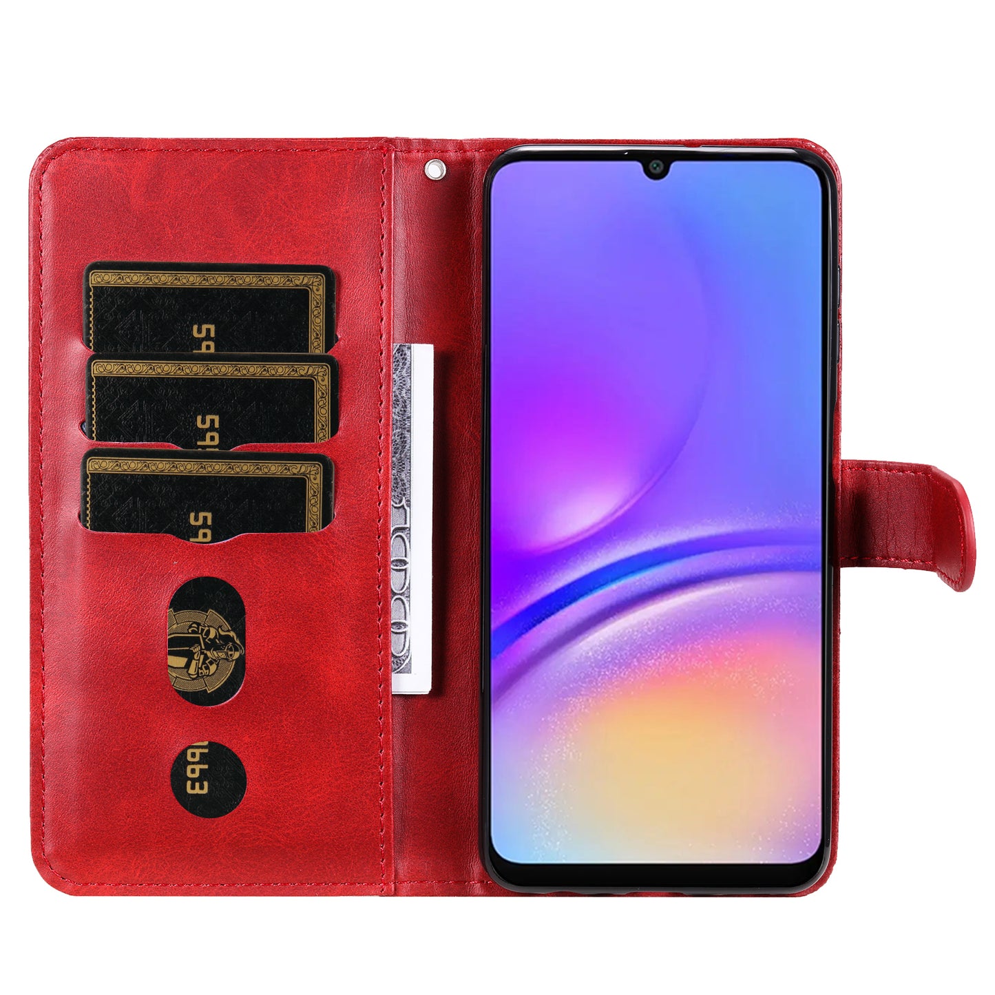 For Samsung Galaxy A06 Case Zipper Wallet Calf Texture PU Leather Phone Cover - Red