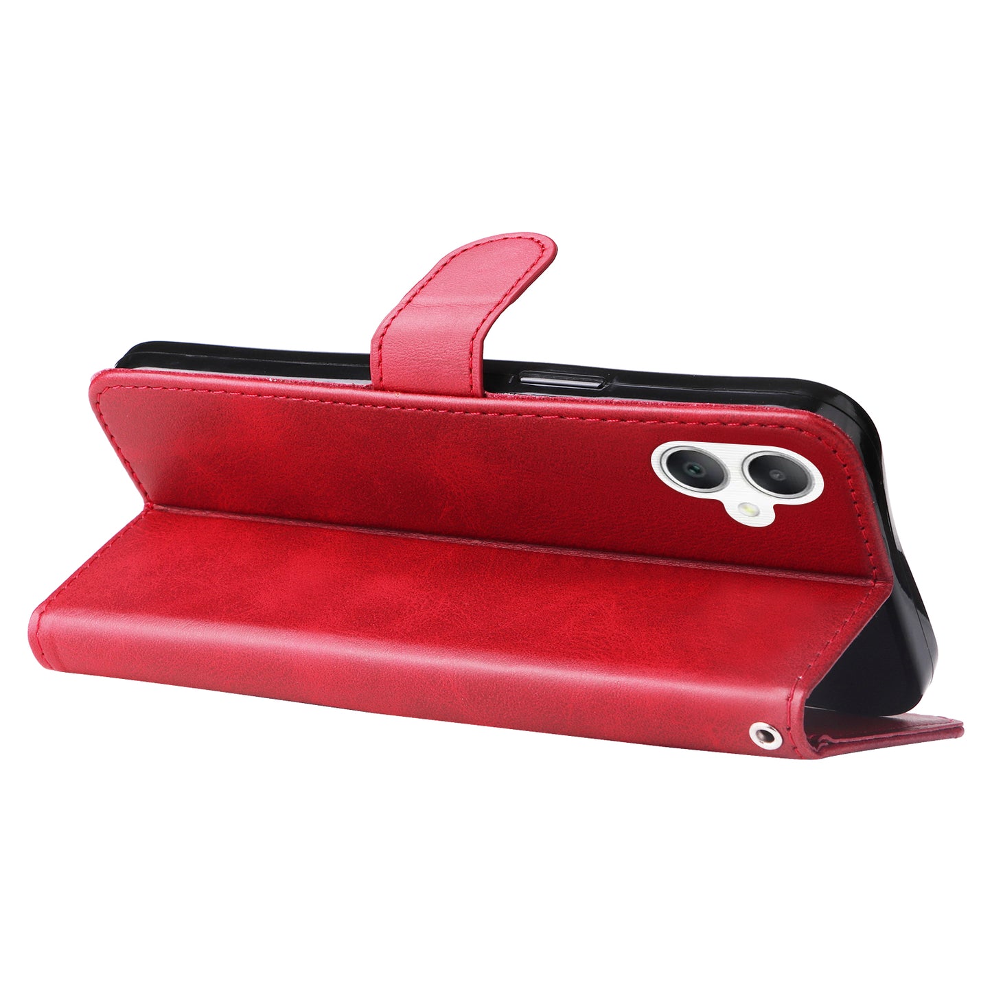 For Samsung Galaxy A06 Case Zipper Wallet Calf Texture PU Leather Phone Cover - Red