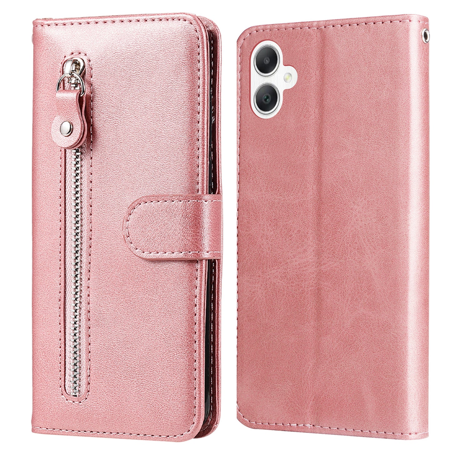 For Samsung Galaxy A06 Case Zipper Wallet Calf Texture PU Leather Phone Cover - Pink