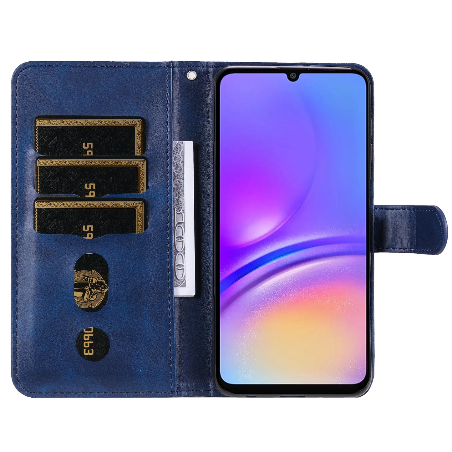 For Samsung Galaxy A06 Case Zipper Wallet Calf Texture PU Leather Phone Cover - Blue