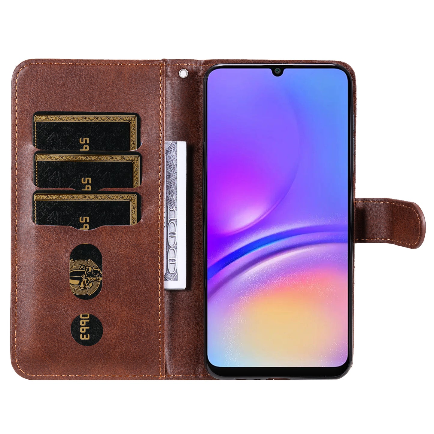 For Samsung Galaxy A06 Case Zipper Wallet Calf Texture PU Leather Phone Cover - Brown