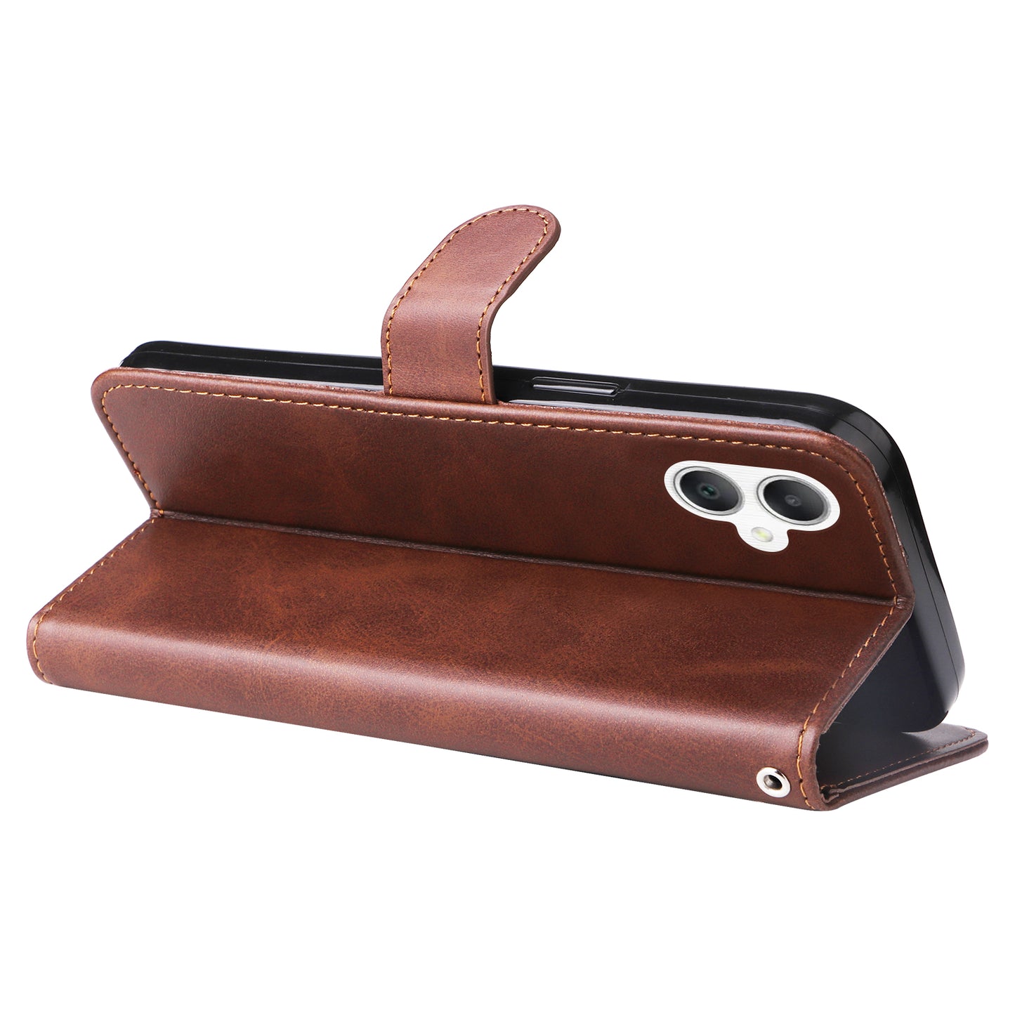 For Samsung Galaxy A06 Case Zipper Wallet Calf Texture PU Leather Phone Cover - Brown