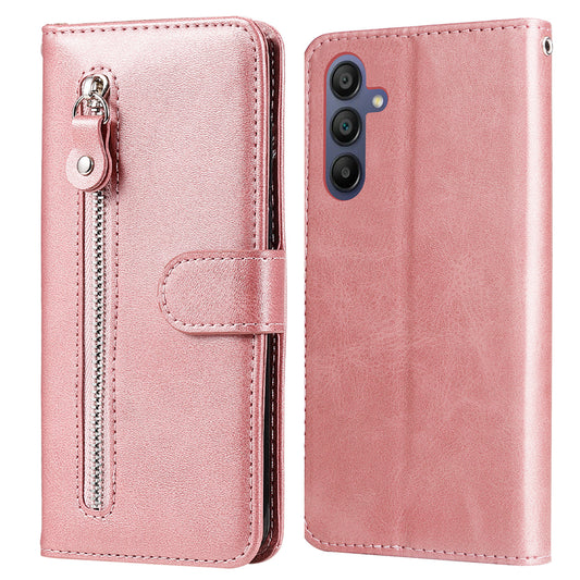For Samsung Galaxy A16 5G / A16 4G Case Zipper Wallet Calf Texture PU Leather Phone Cover - Pink