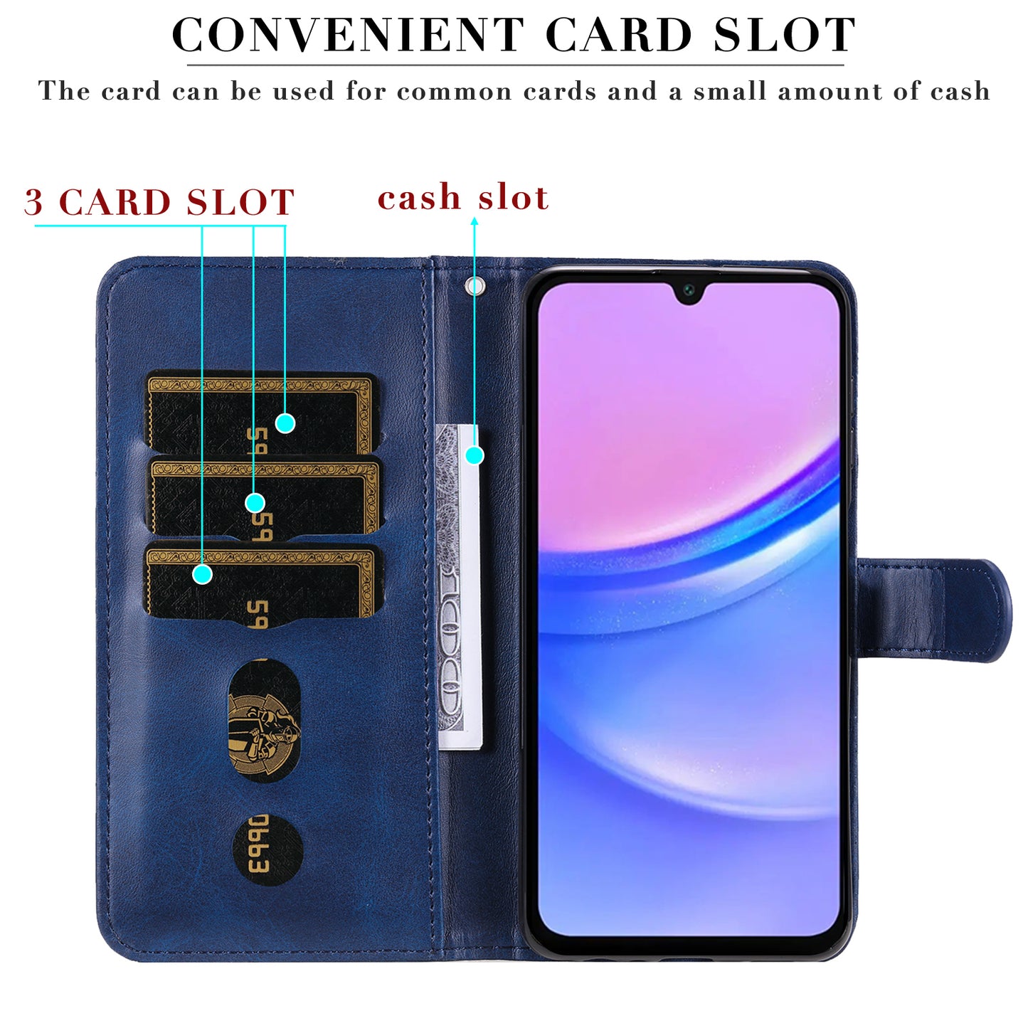 For Samsung Galaxy A16 5G / A16 4G Case Zipper Wallet Calf Texture PU Leather Phone Cover - Blue