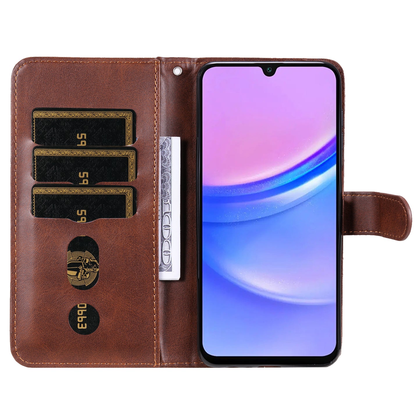 For Samsung Galaxy A16 5G / A16 4G Case Zipper Wallet Calf Texture PU Leather Phone Cover - Brown