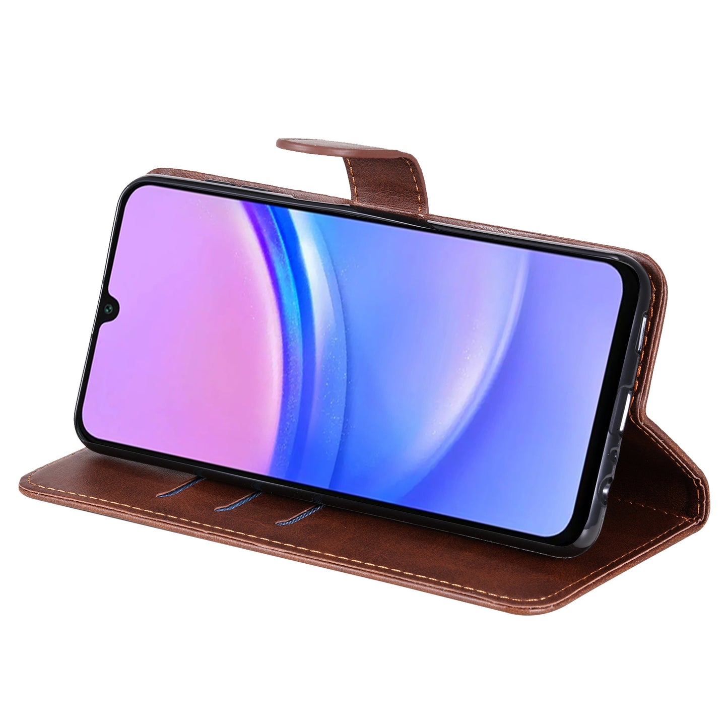 For Samsung Galaxy A16 5G / A16 4G Case Zipper Wallet Calf Texture PU Leather Phone Cover - Brown