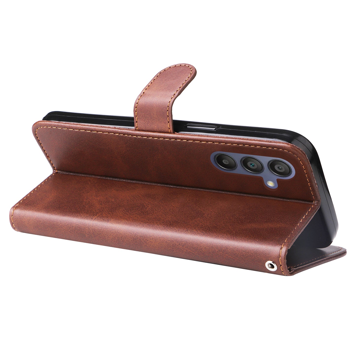 For Samsung Galaxy A16 5G / A16 4G Case Zipper Wallet Calf Texture PU Leather Phone Cover - Brown