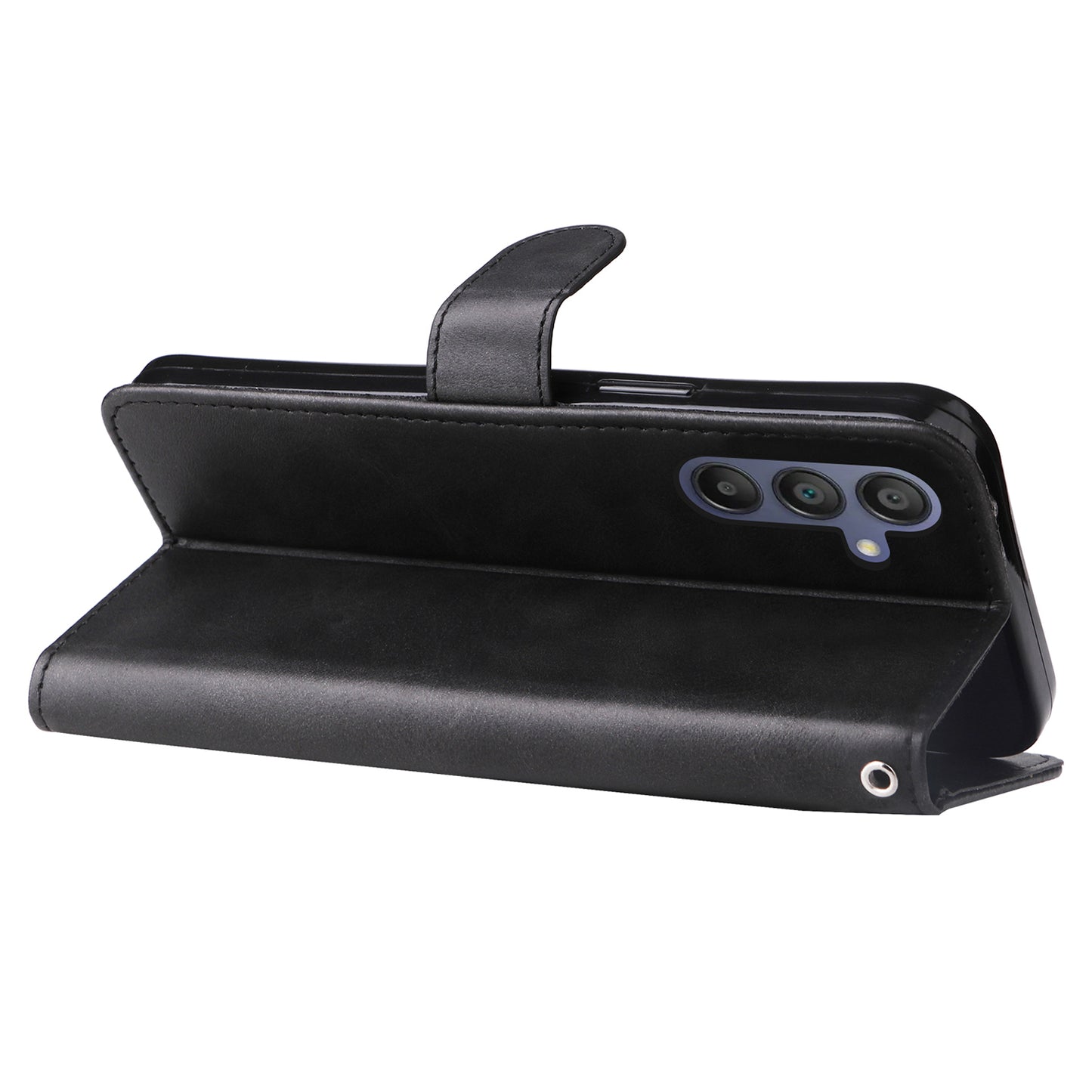 For Samsung Galaxy A16 5G / A16 4G Case Zipper Wallet Calf Texture PU Leather Phone Cover - Black