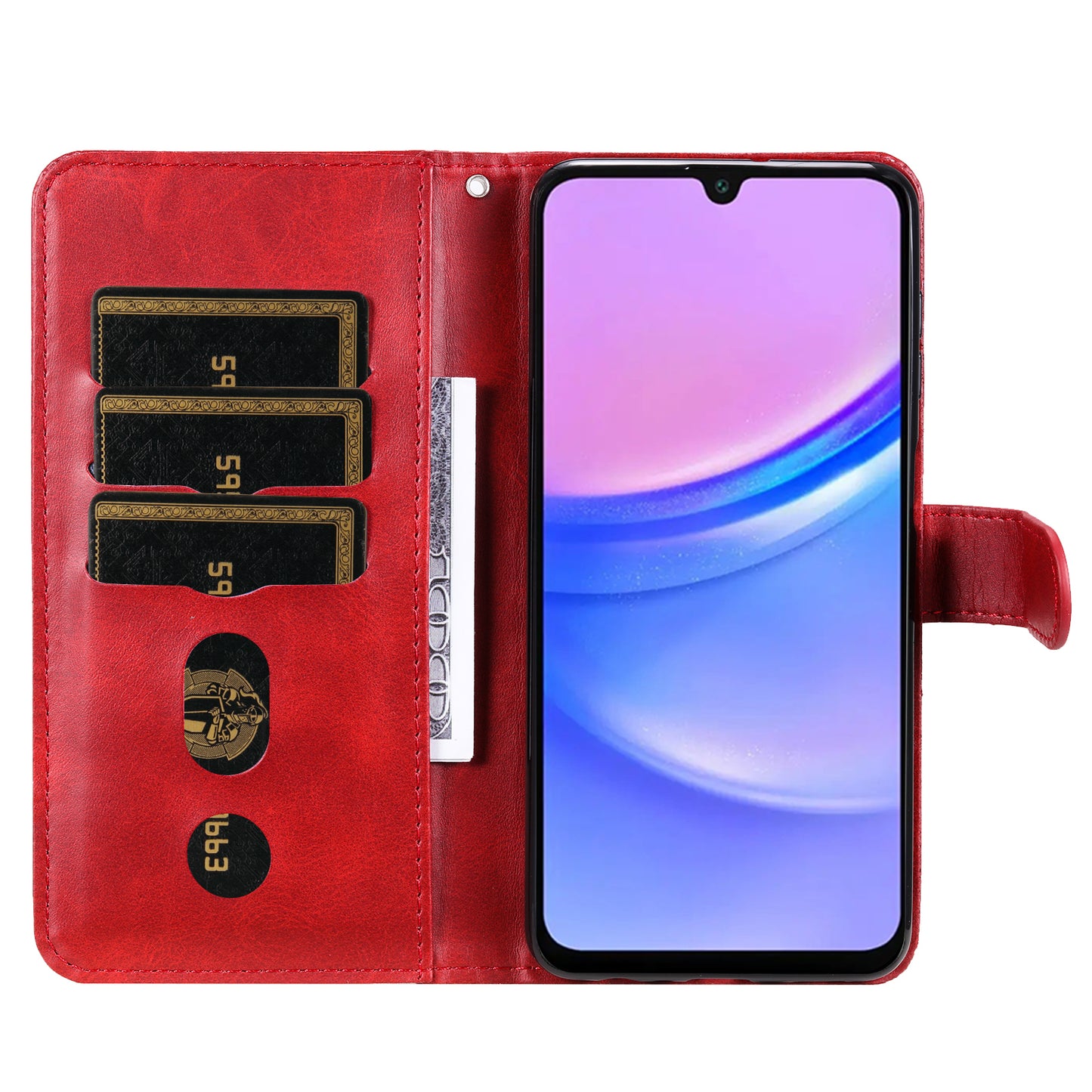 For Samsung Galaxy A16 5G / A16 4G Case Zipper Wallet Calf Texture PU Leather Phone Cover - Red