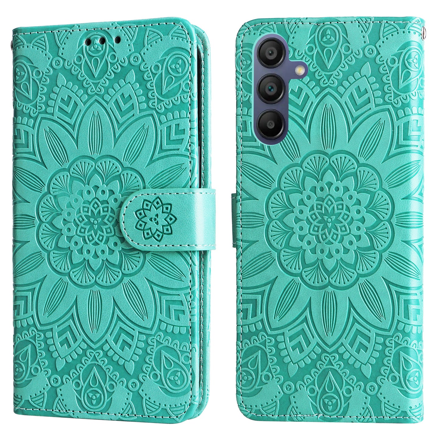 For Samsung Galaxy A16 5G / A16 4G Case Sunflower Imprint Leather Wallet Phone Cover - Green