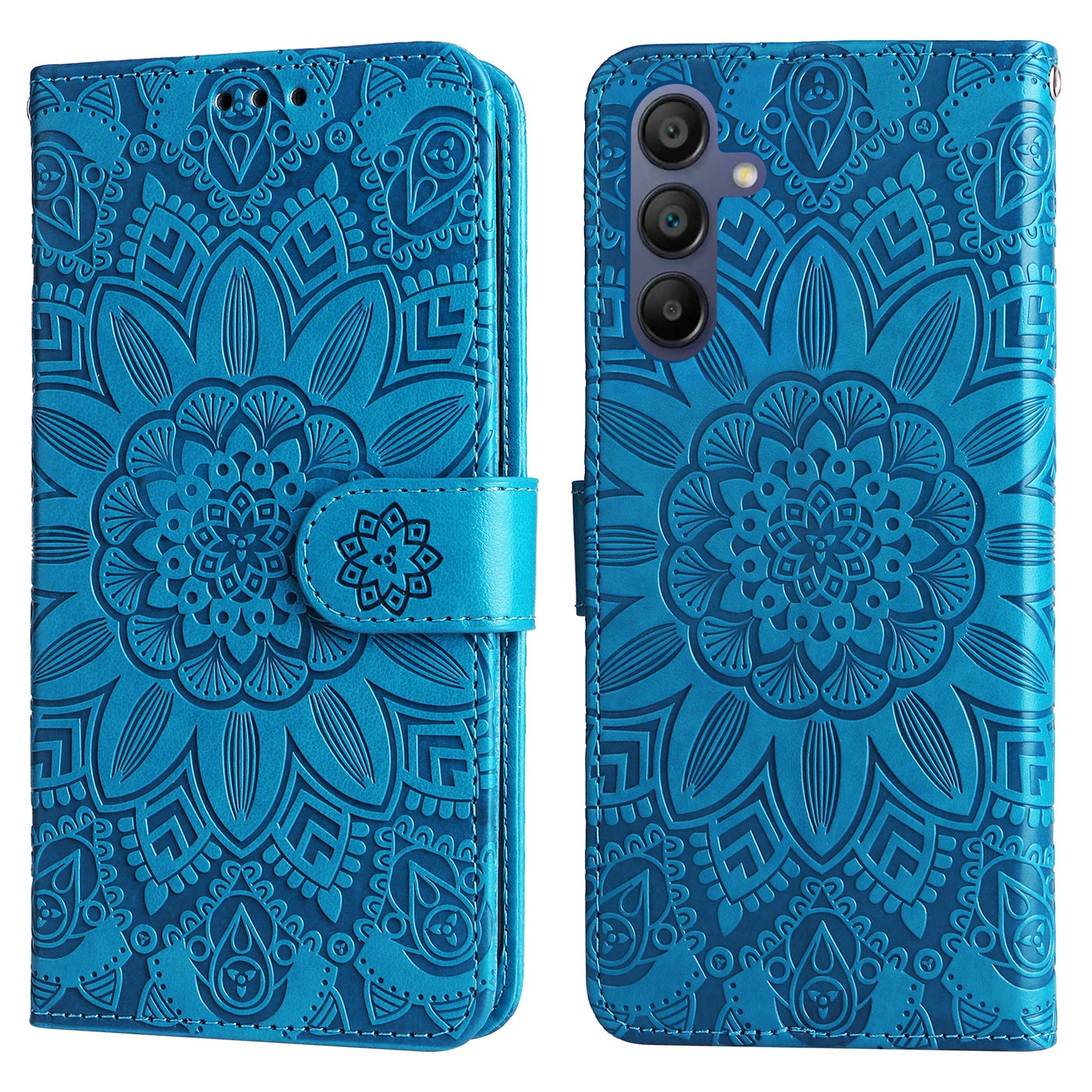 For Samsung Galaxy A16 5G / A16 4G Case Sunflower Imprint Leather Wallet Phone Cover - Blue