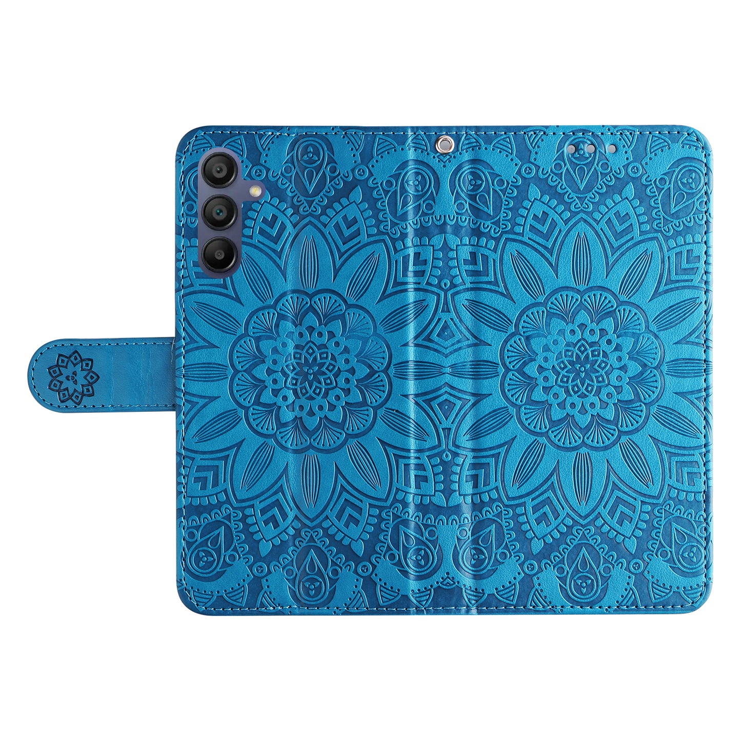 For Samsung Galaxy A16 5G / A16 4G Case Sunflower Imprint Leather Wallet Phone Cover - Blue