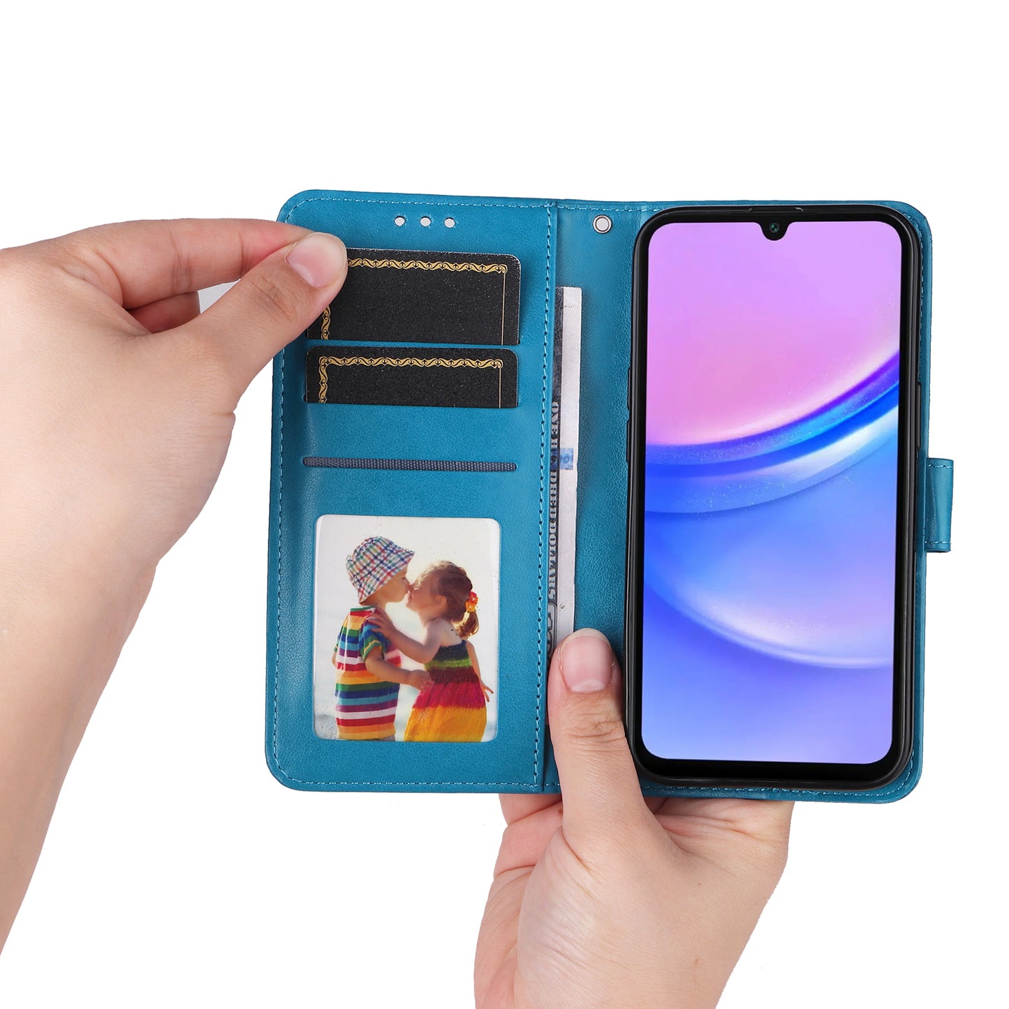 For Samsung Galaxy A16 5G / A16 4G Case Sunflower Imprint Leather Wallet Phone Cover - Blue