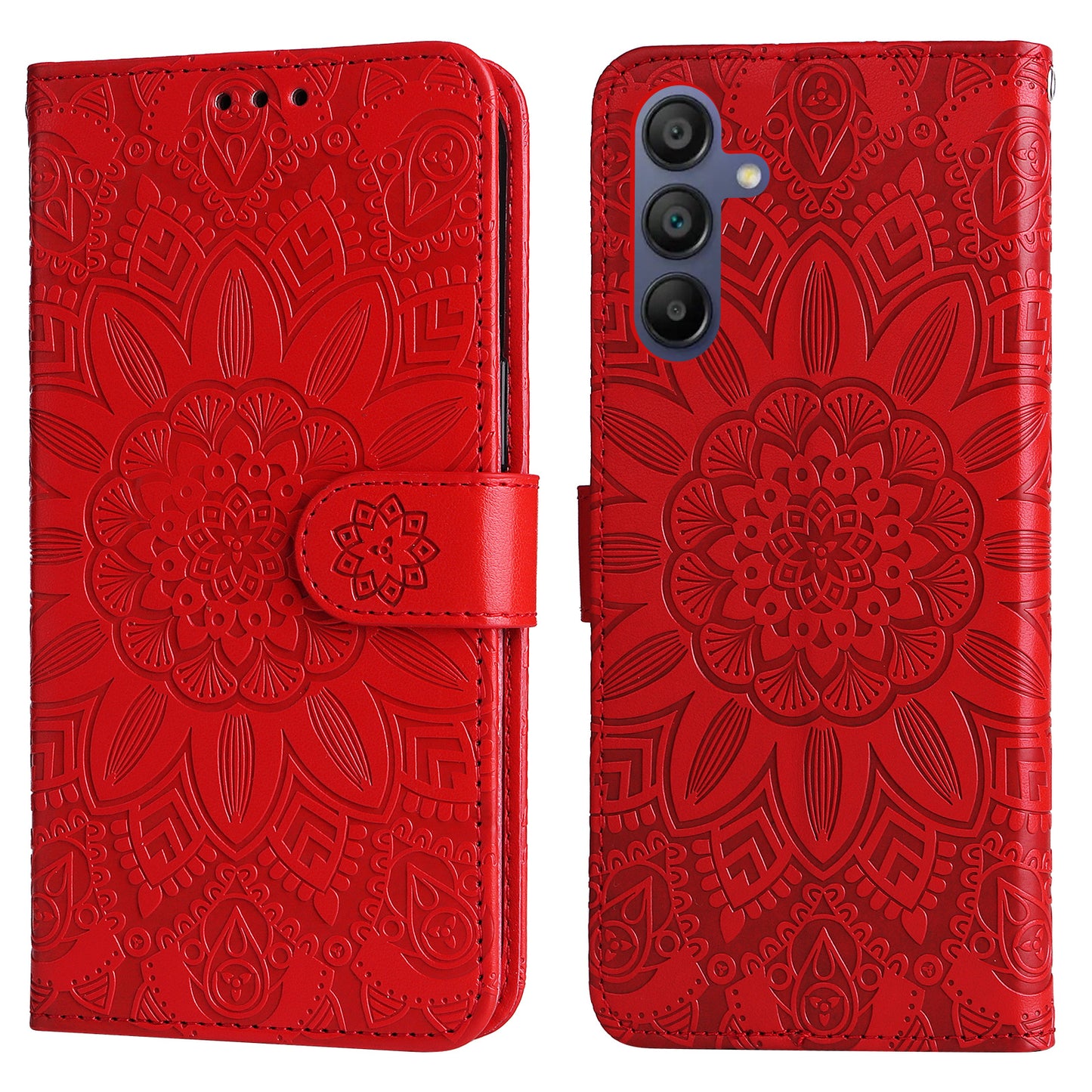 For Samsung Galaxy A16 5G / A16 4G Case Sunflower Imprint Leather Wallet Phone Cover - Red