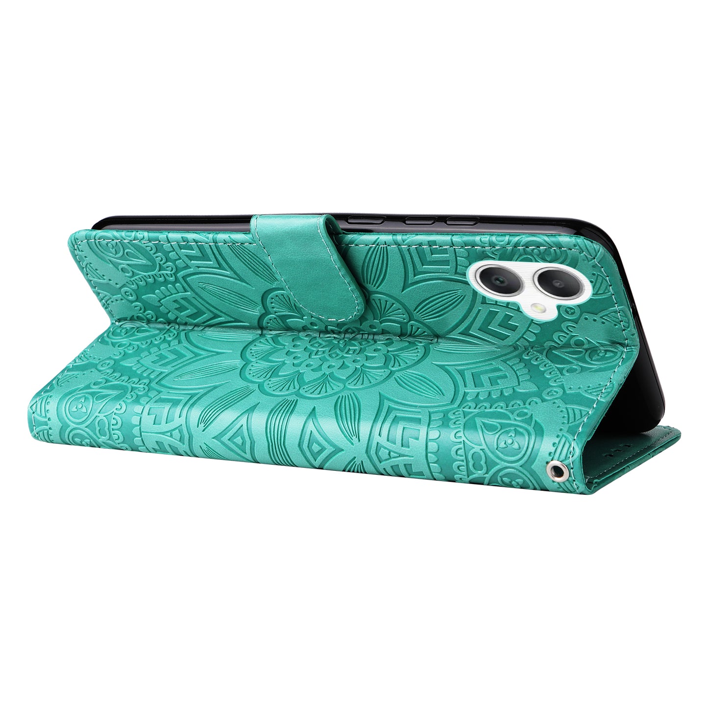 For Samsung Galaxy A06 Case Sunflower Imprint Leather Wallet Phone Cover - Green