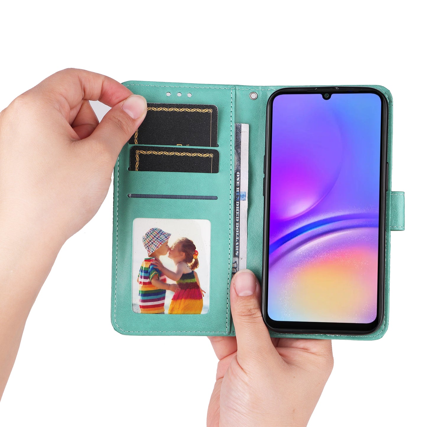 For Samsung Galaxy A06 Case Sunflower Imprint Leather Wallet Phone Cover - Green