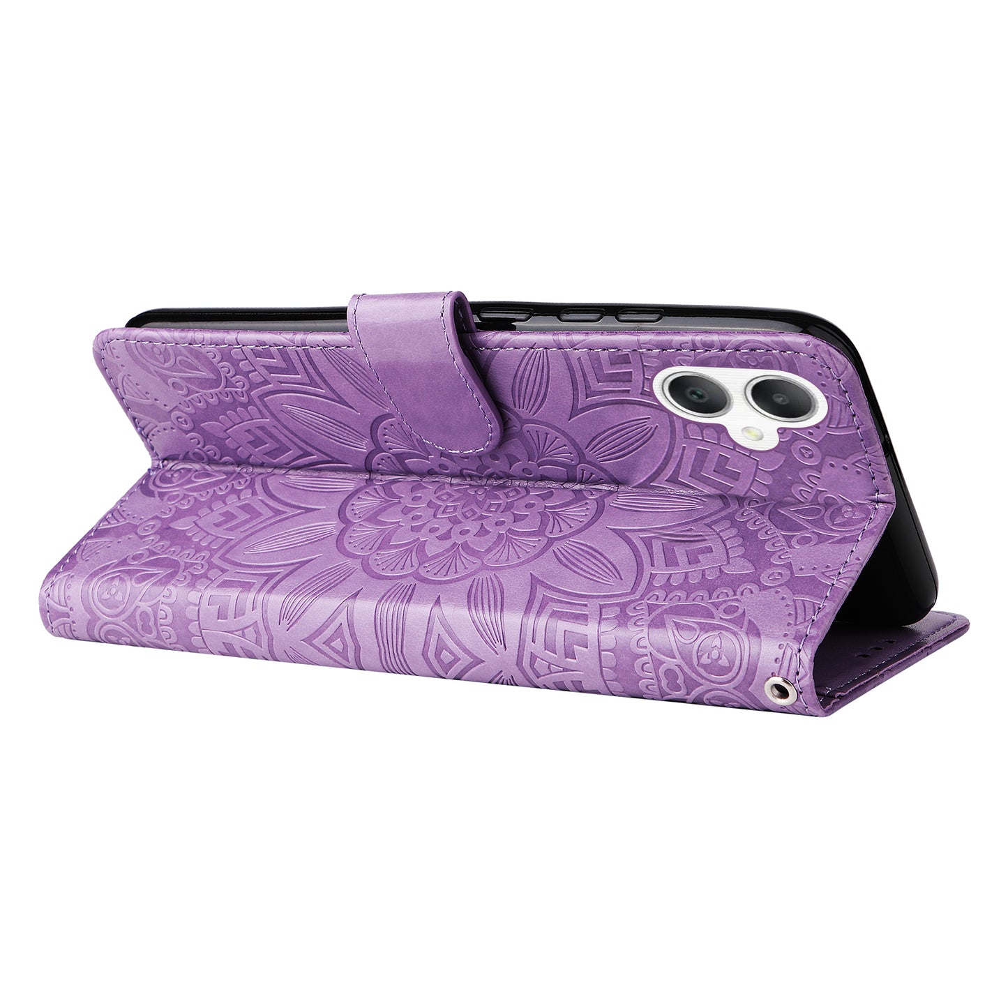 For Samsung Galaxy A06 Case Sunflower Imprint Leather Wallet Phone Cover - Purple