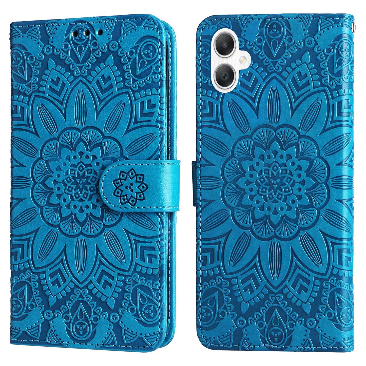 For Samsung Galaxy A06 Case Sunflower Imprint Leather Wallet Phone Cover - Blue