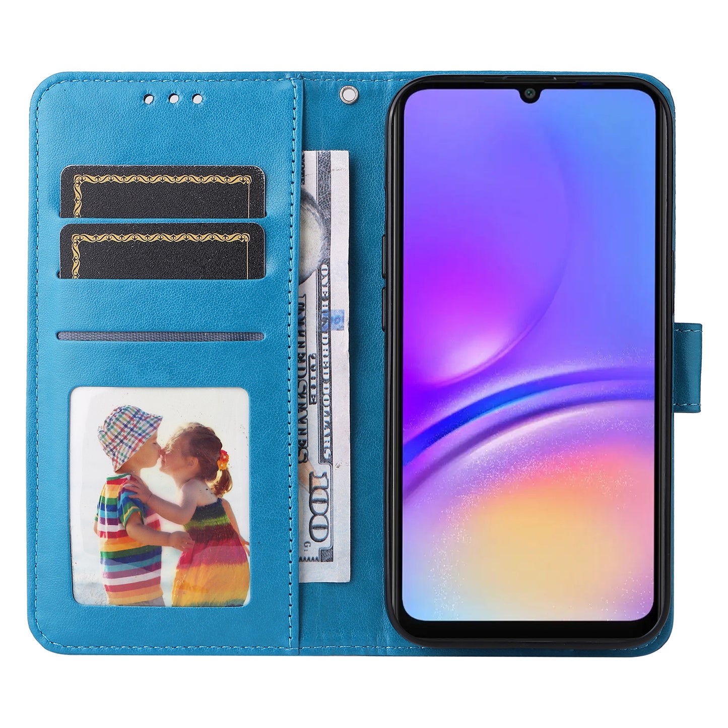 For Samsung Galaxy A06 Case Sunflower Imprint Leather Wallet Phone Cover - Blue