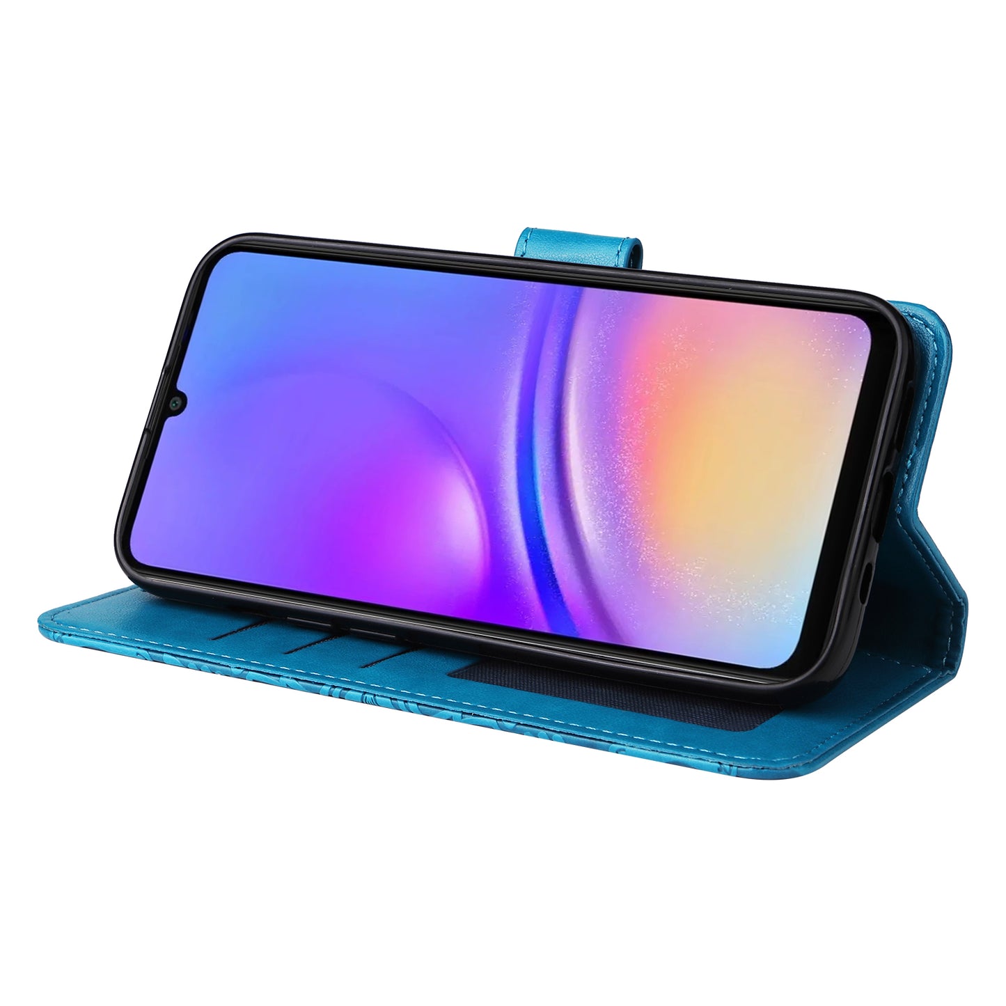 For Samsung Galaxy A06 Case Sunflower Imprint Leather Wallet Phone Cover - Blue