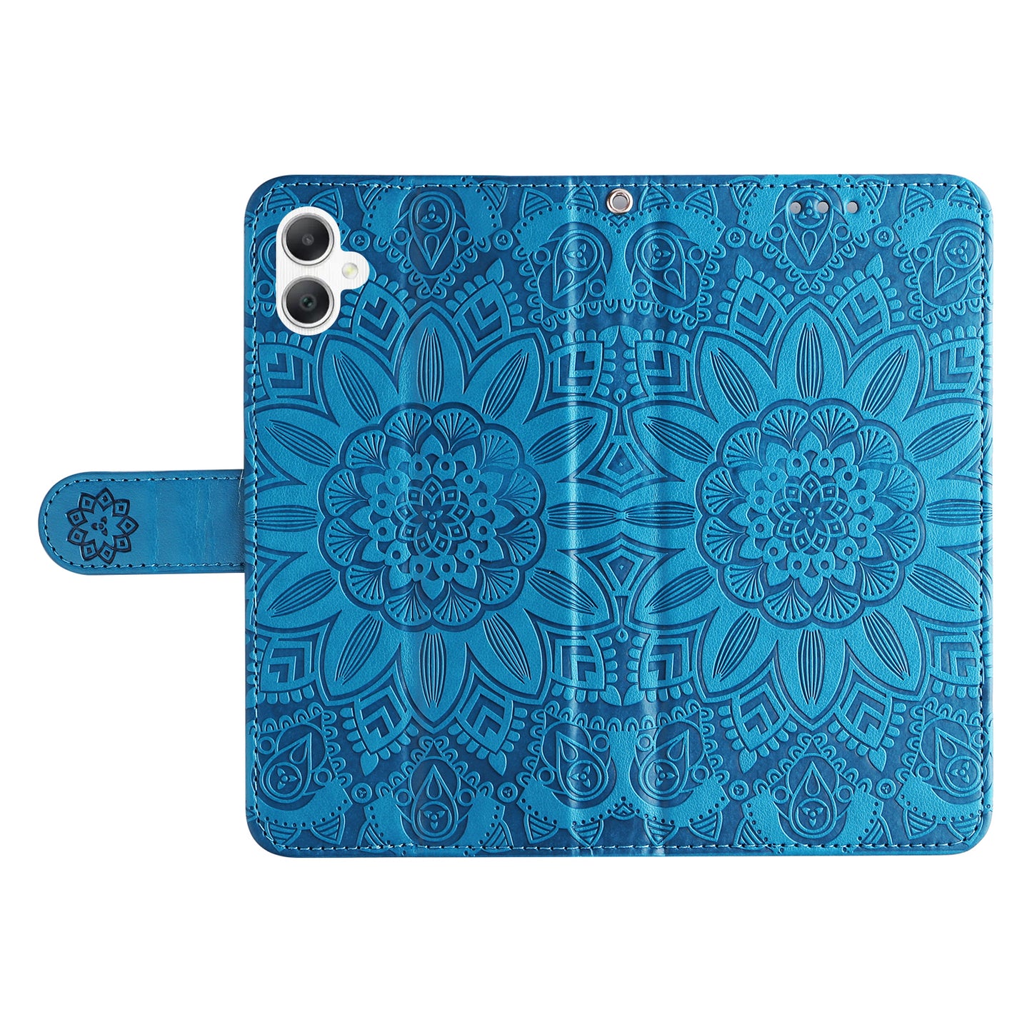 For Samsung Galaxy A06 Case Sunflower Imprint Leather Wallet Phone Cover - Blue