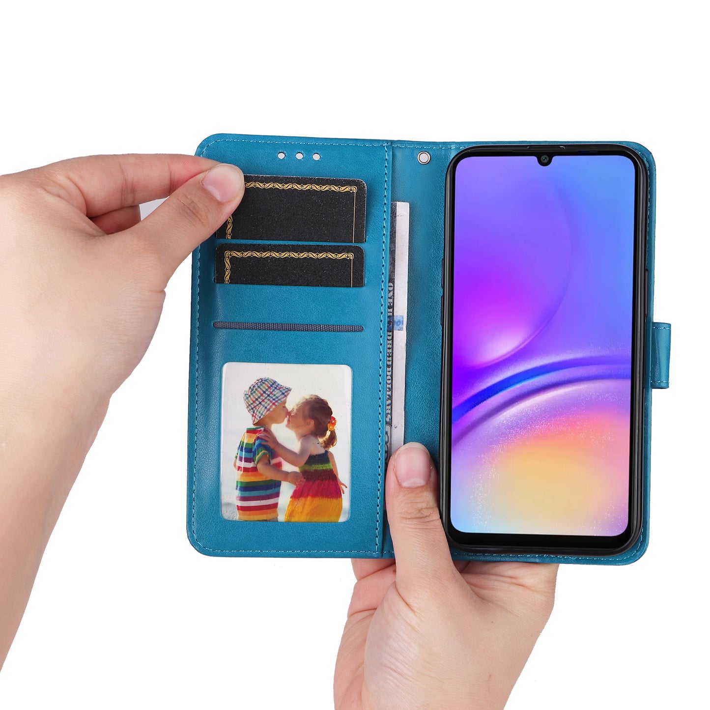 For Samsung Galaxy A06 Case Sunflower Imprint Leather Wallet Phone Cover - Blue