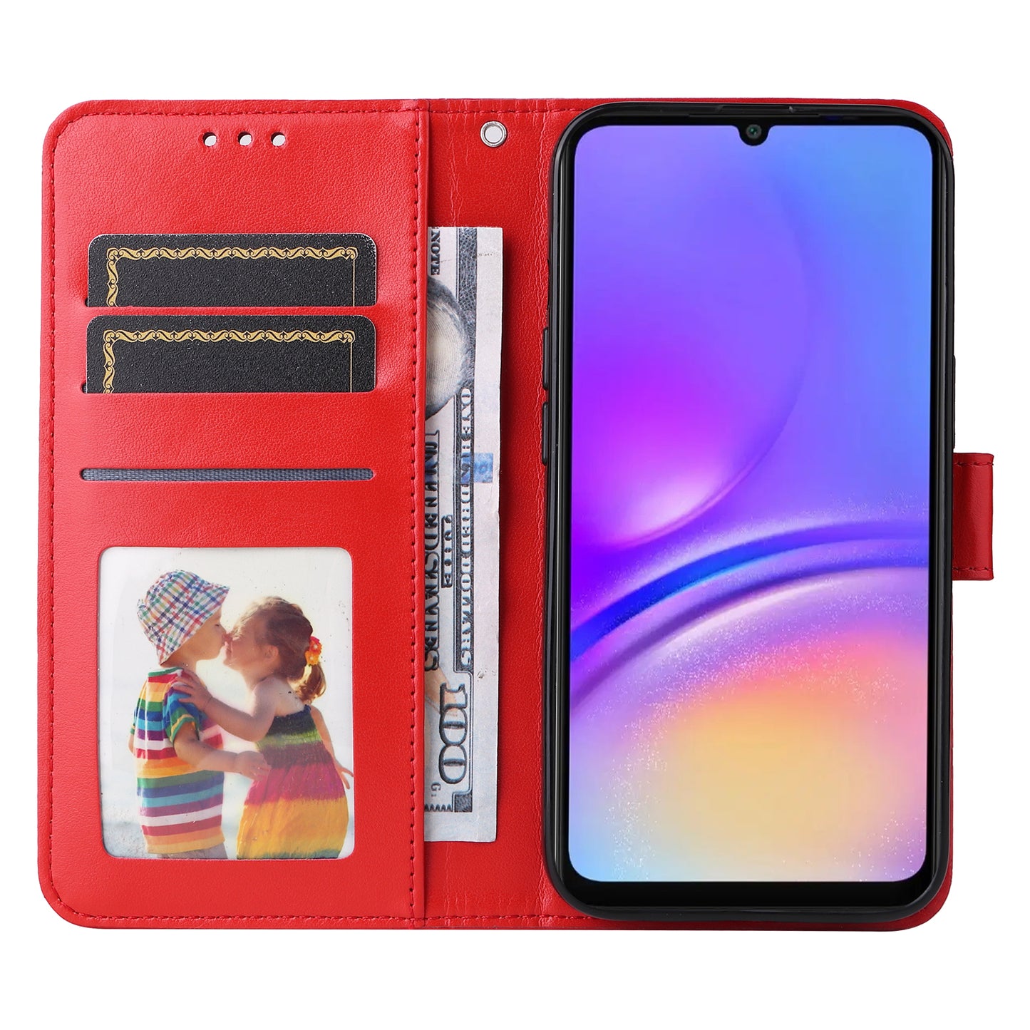 For Samsung Galaxy A06 Case Sunflower Imprint Leather Wallet Phone Cover - Red