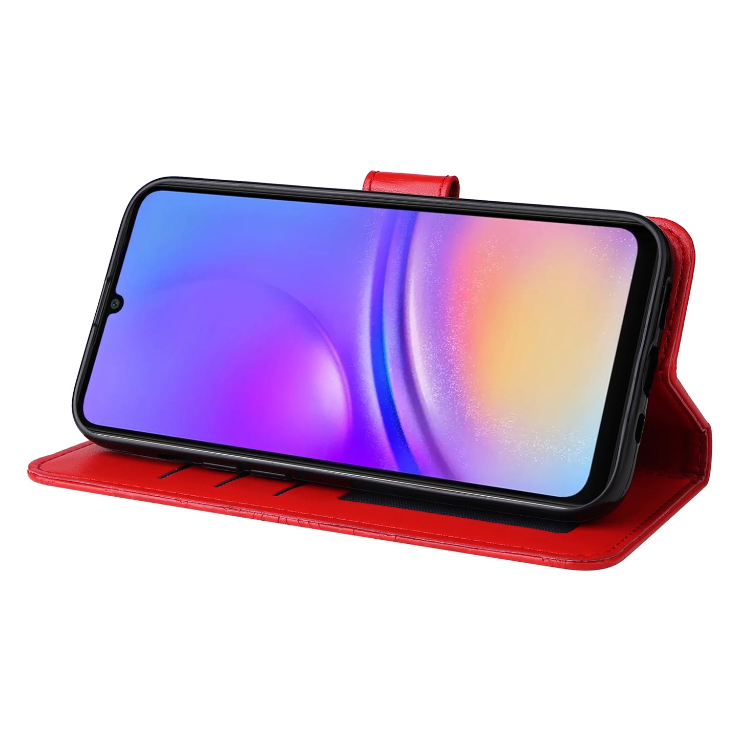 For Samsung Galaxy A06 Case Sunflower Imprint Leather Wallet Phone Cover - Red