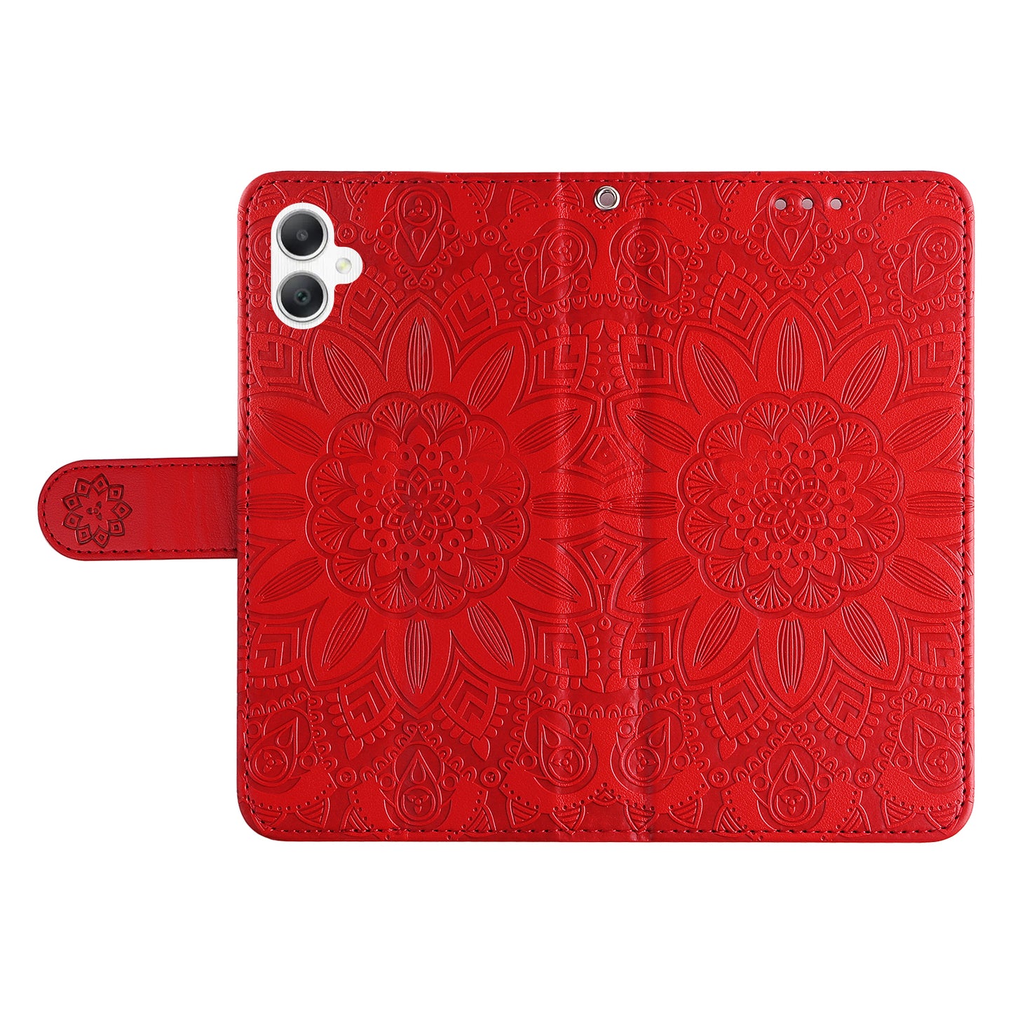 For Samsung Galaxy A06 Case Sunflower Imprint Leather Wallet Phone Cover - Red