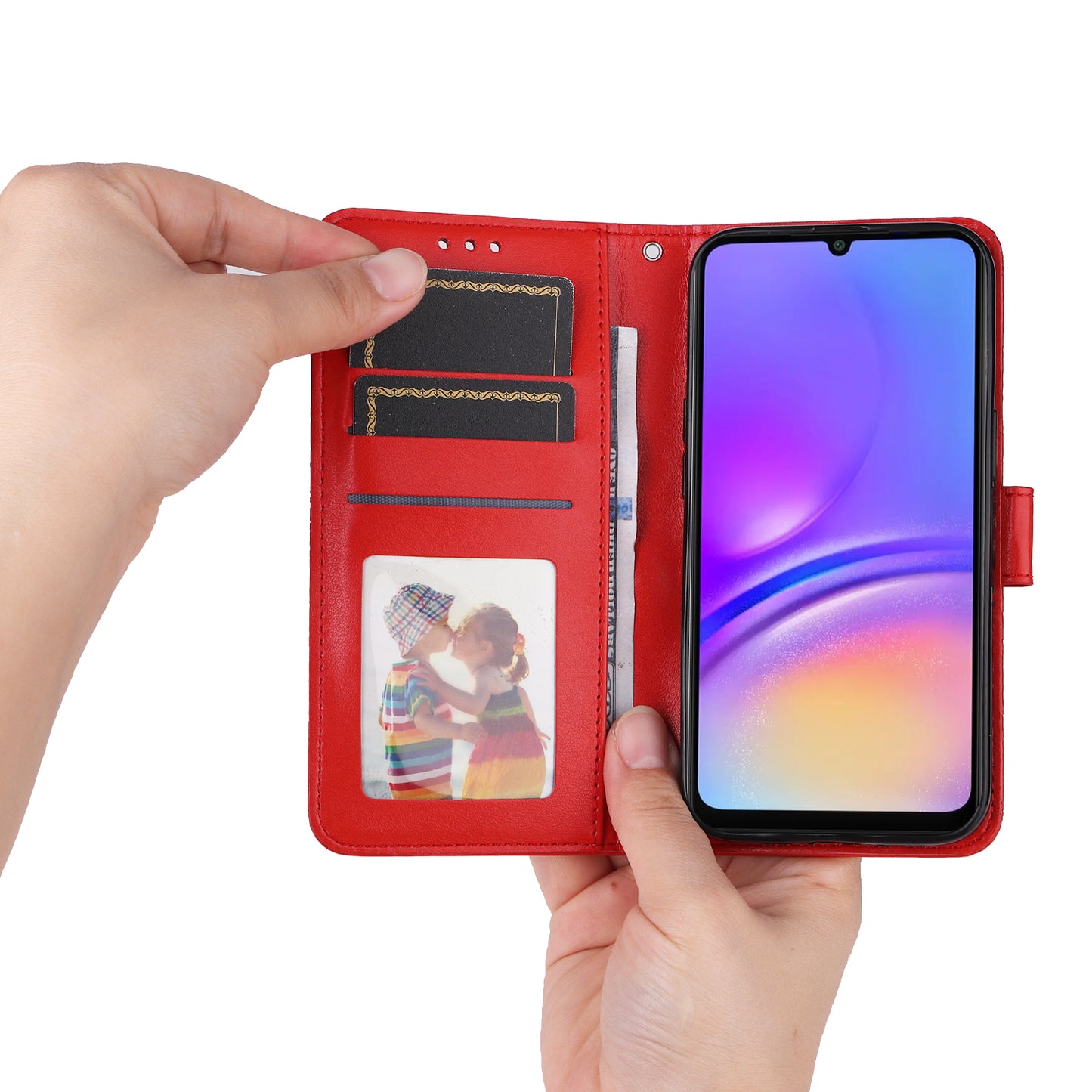 For Samsung Galaxy A06 Case Sunflower Imprint Leather Wallet Phone Cover - Red