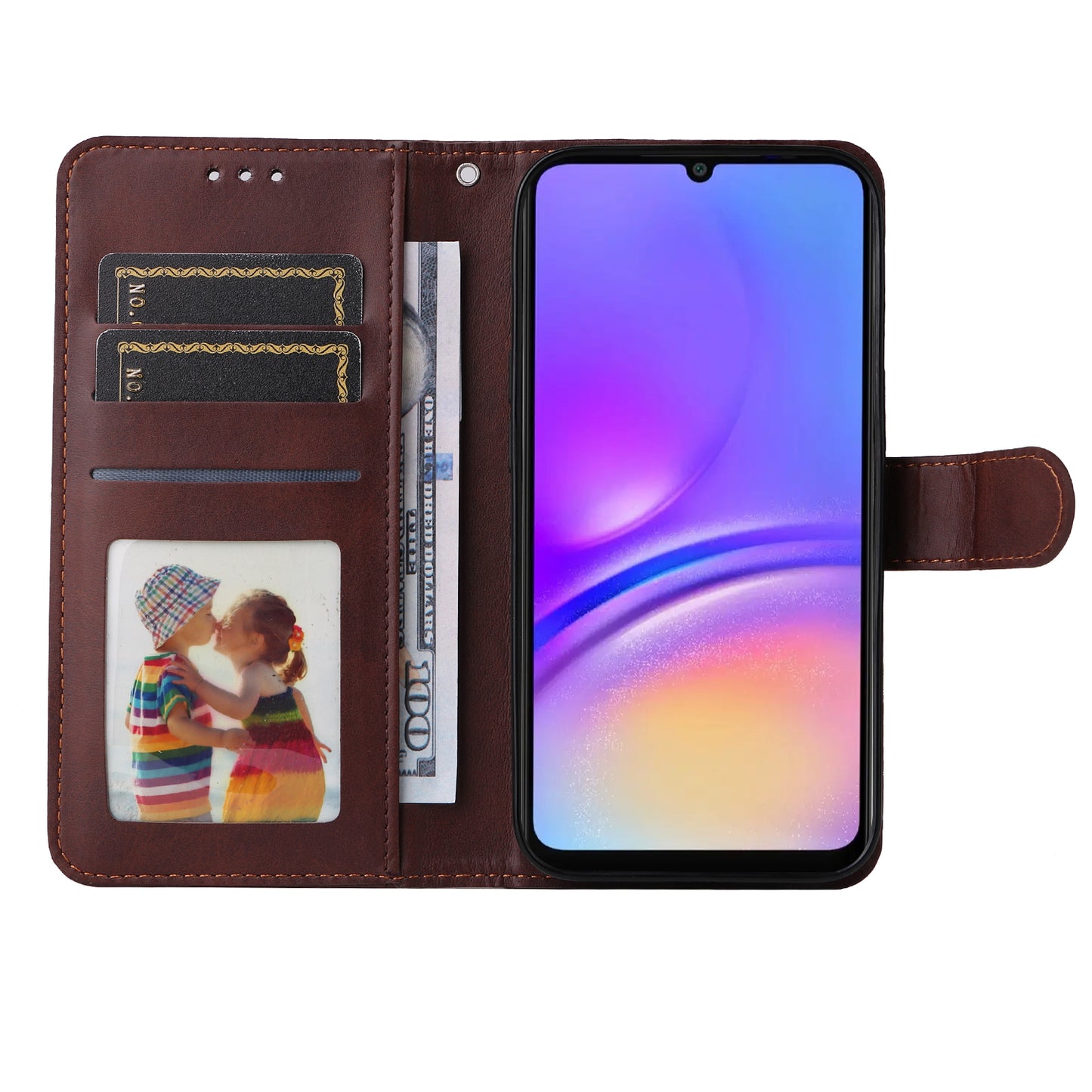 For Samsung Galaxy A06 Case PU Leather Phone Cover with Cash  /  Card Slots - Brown