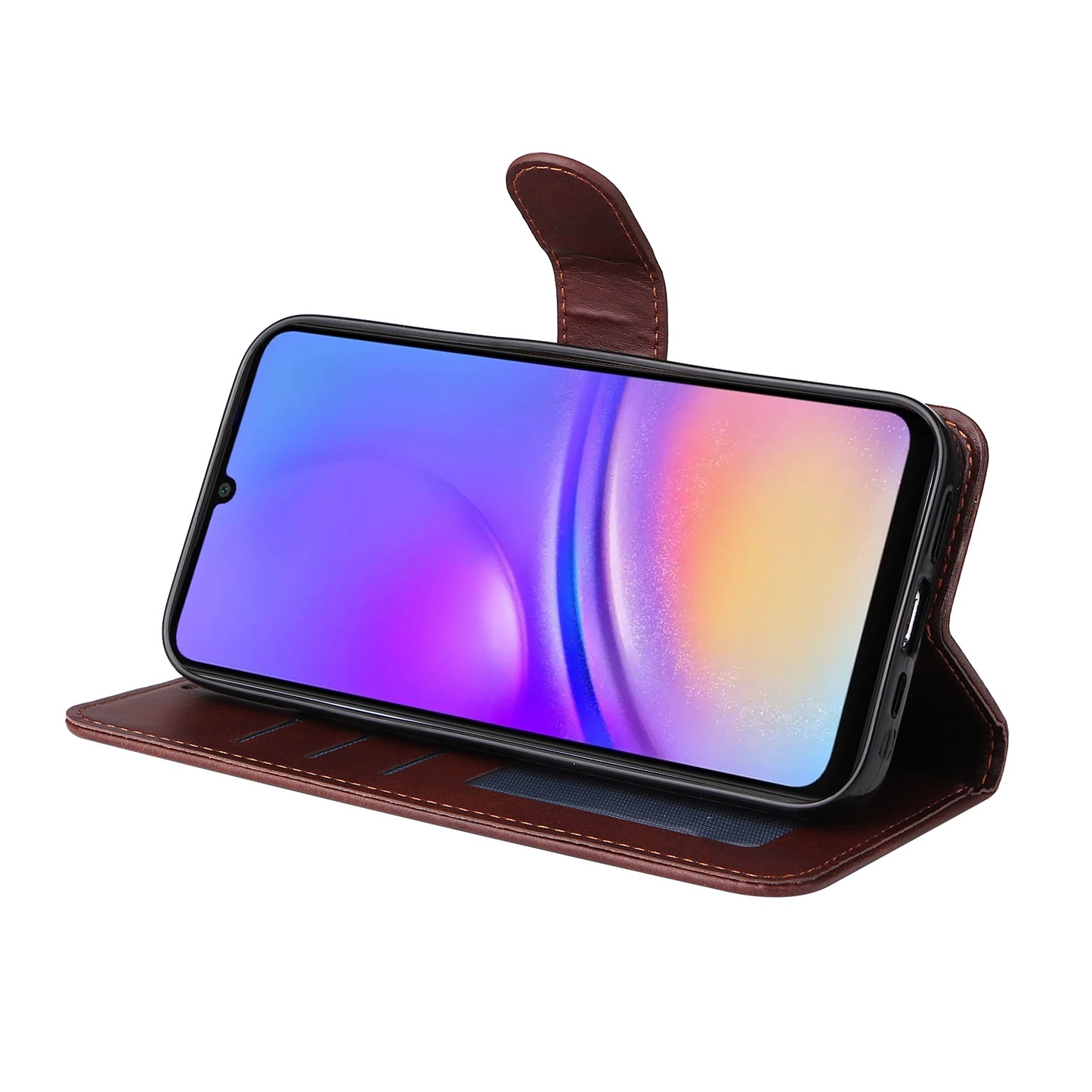 For Samsung Galaxy A06 Case PU Leather Phone Cover with Cash  /  Card Slots - Brown