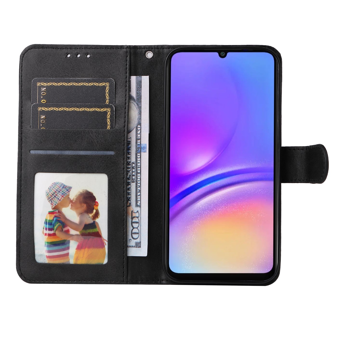 For Samsung Galaxy A06 Case PU Leather Phone Cover with Cash  /  Card Slots - Black