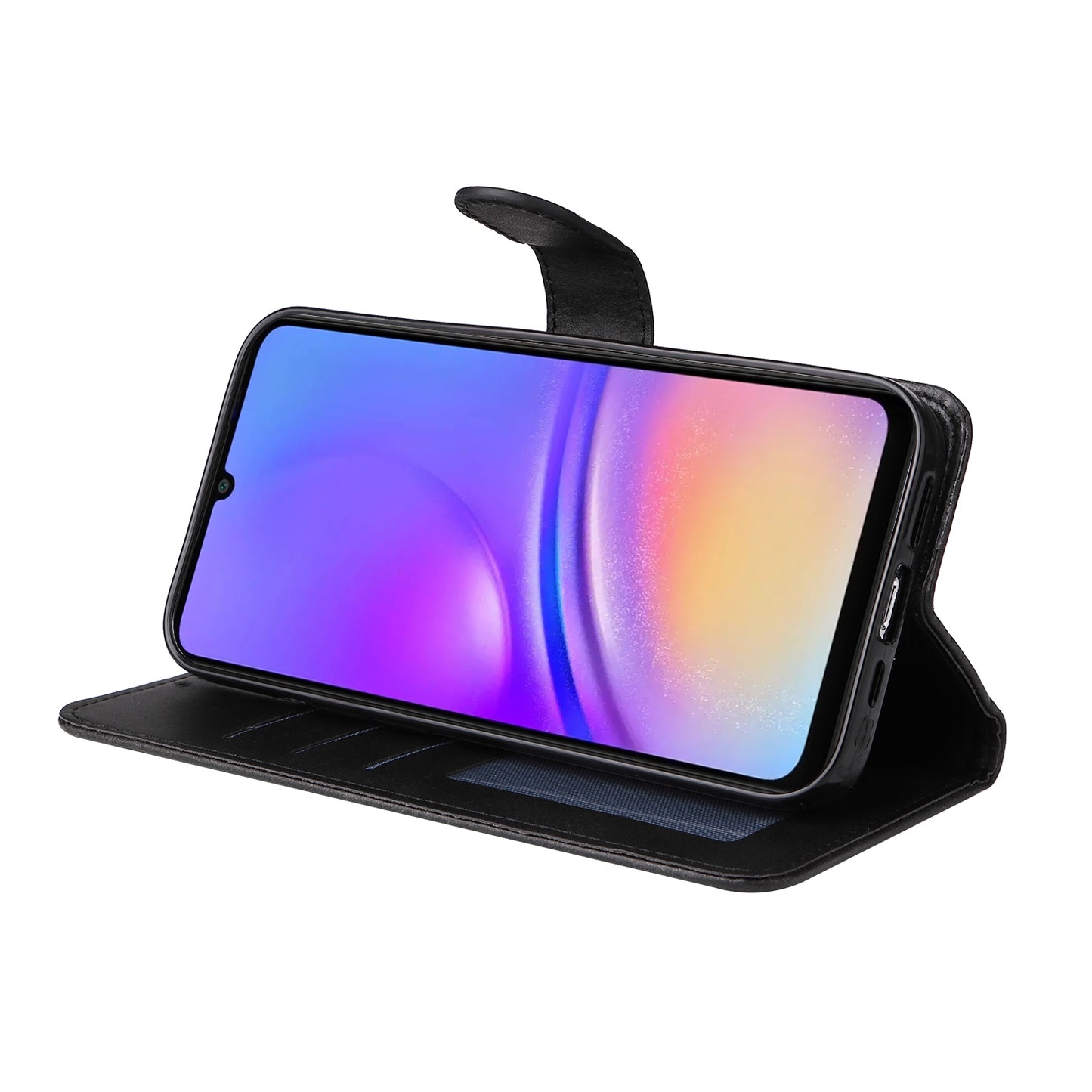For Samsung Galaxy A06 Case PU Leather Phone Cover with Cash  /  Card Slots - Black