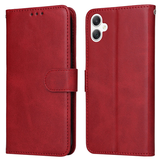 For Samsung Galaxy A06 Case PU Leather Phone Cover with Cash  /  Card Slots - Red