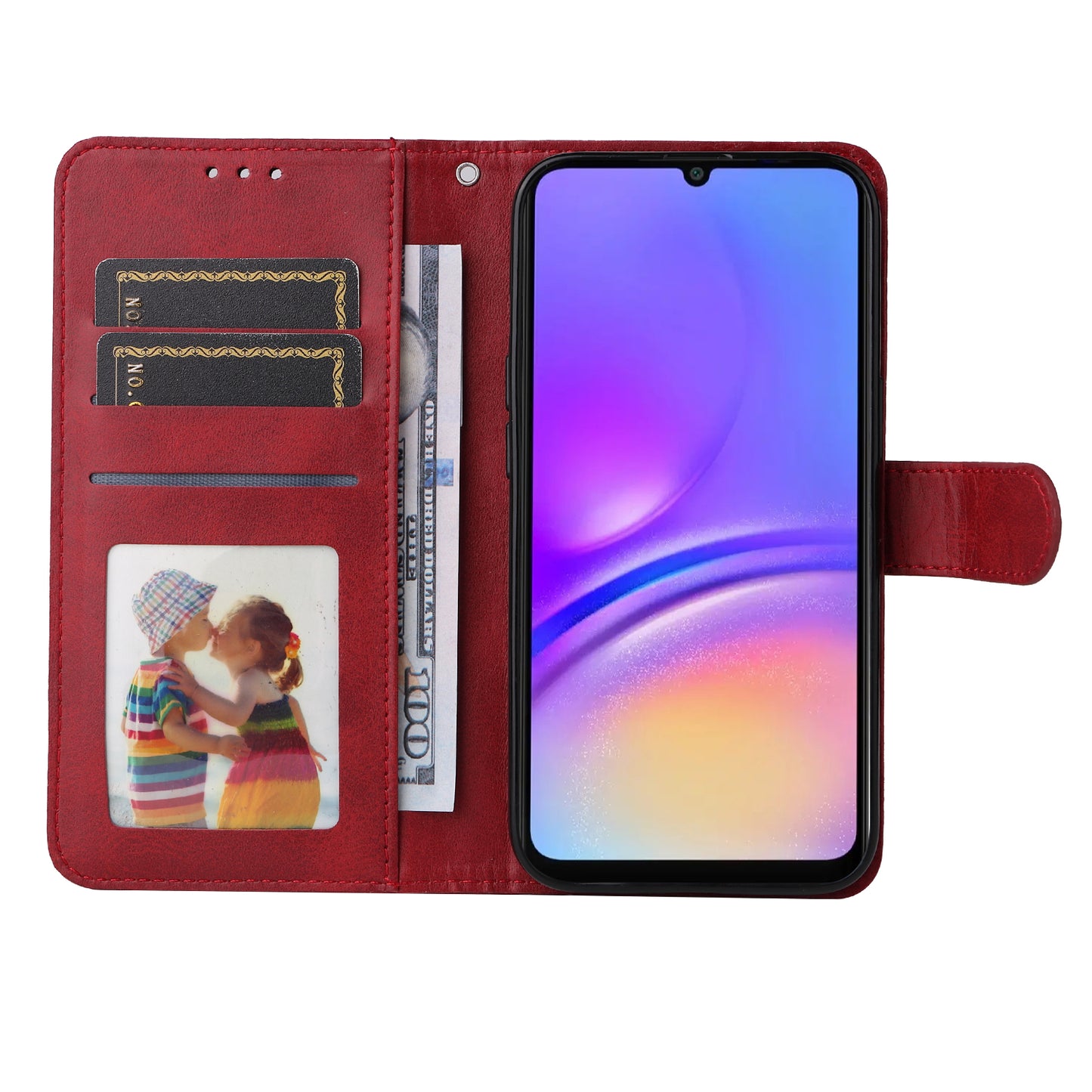 For Samsung Galaxy A06 Case PU Leather Phone Cover with Cash  /  Card Slots - Red