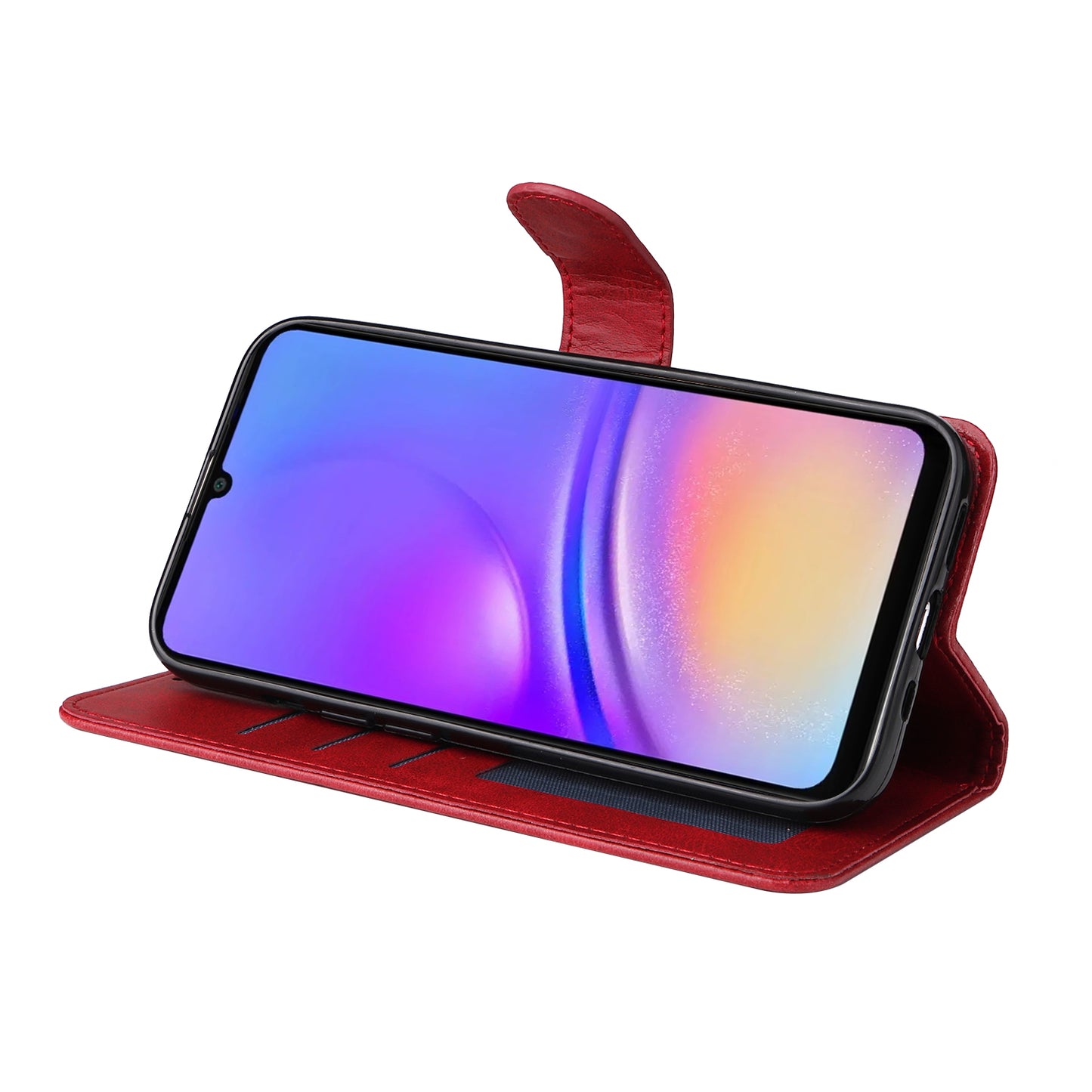 For Samsung Galaxy A06 Case PU Leather Phone Cover with Cash  /  Card Slots - Red