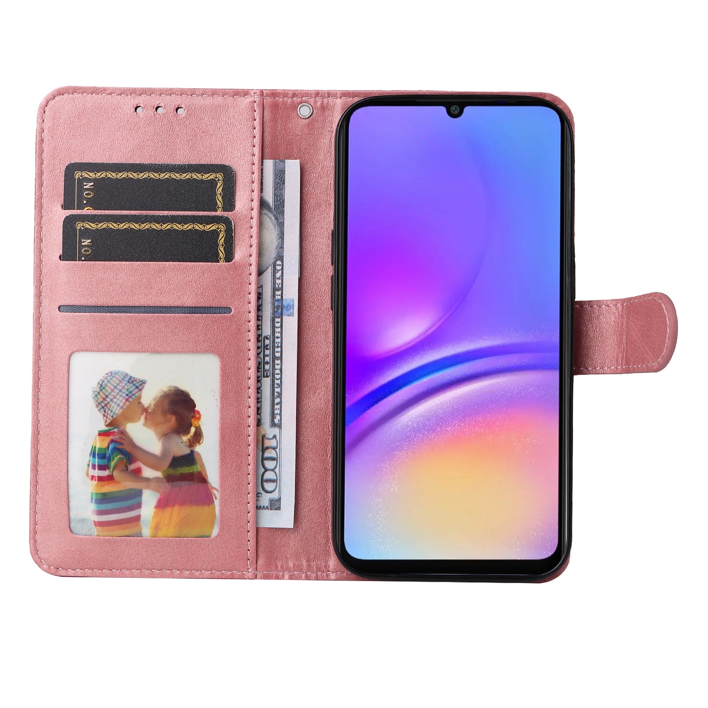 For Samsung Galaxy A06 Case PU Leather Phone Cover with Cash  /  Card Slots - Pink