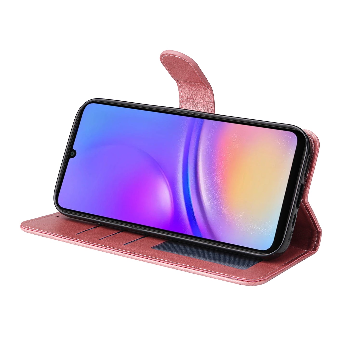 For Samsung Galaxy A06 Case PU Leather Phone Cover with Cash  /  Card Slots - Pink